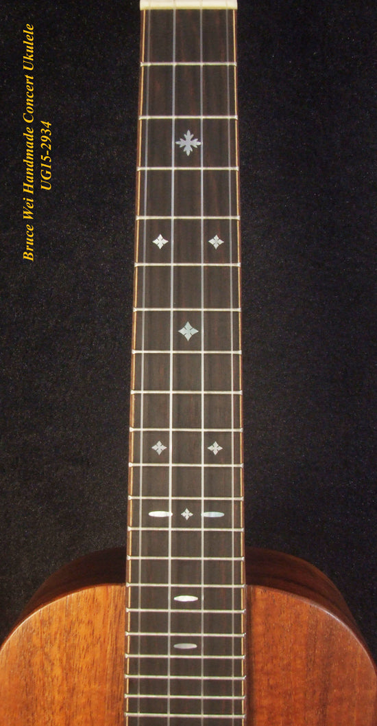 Handcrafted Concert Ukulele, Solid Hawaiian Koa, MOP Inlay, Soft-bag, Bruce Wei UG15-2934