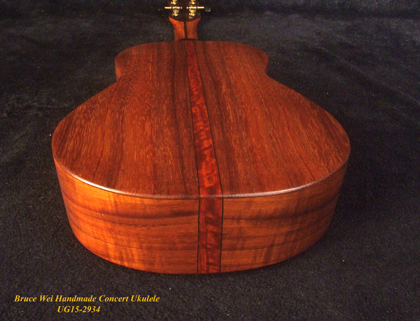 Handcrafted Concert Ukulele, Solid Hawaiian Koa, MOP Inlay, Soft-bag, Bruce Wei UG15-2934