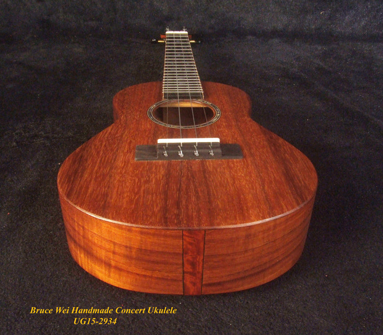 Handcrafted Concert Ukulele, Solid Hawaiian Koa, MOP Inlay, Soft-bag, Bruce Wei UG15-2934