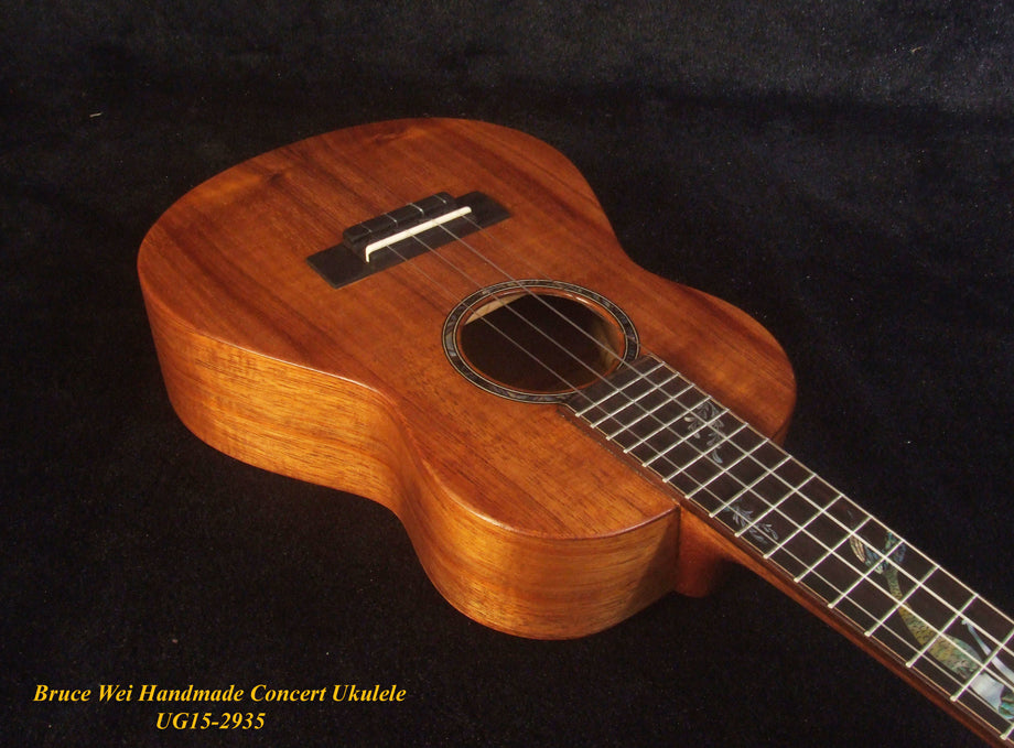 Handcrafted Concert Ukulele, Solid Hawaiian Koa, Mermaid Inlay, Soft-bag, Bruce Wei UG15-2935