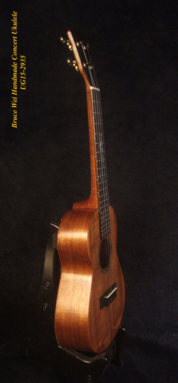 Handcrafted Concert Ukulele, Solid Hawaiian Koa, Mermaid Inlay, Soft-bag, Bruce Wei UG15-2935