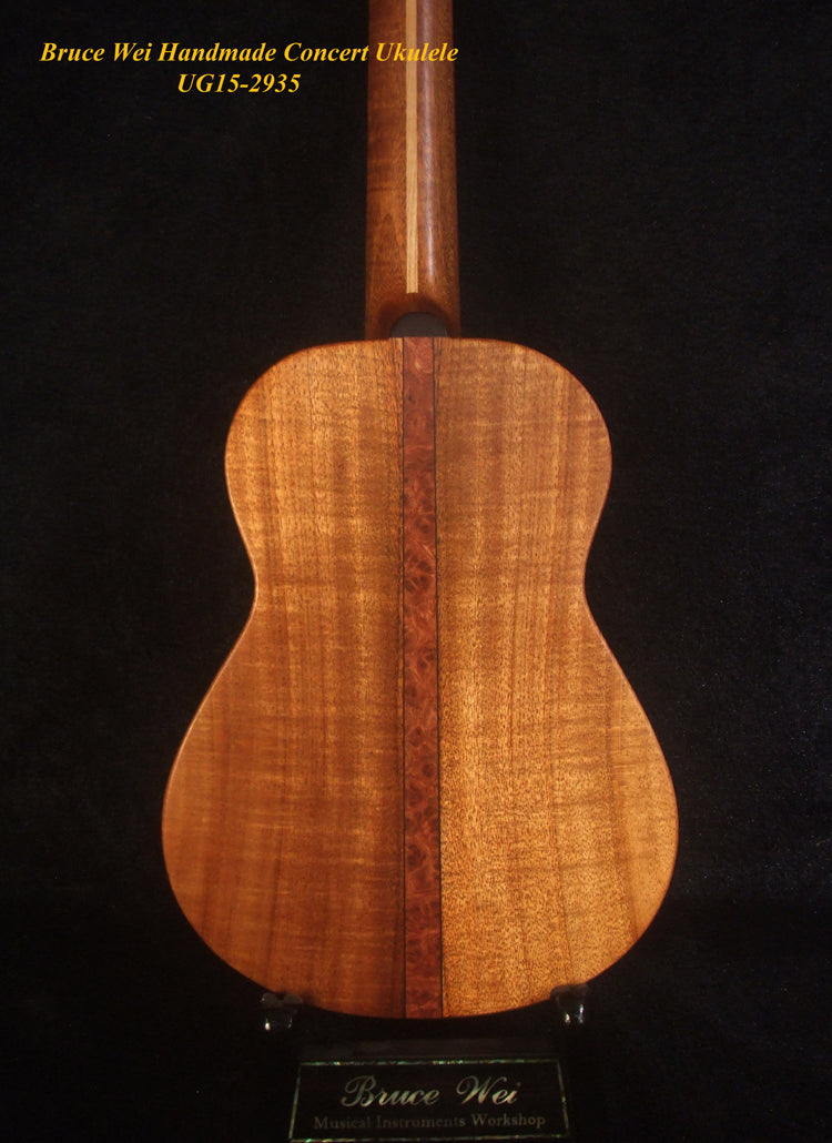 Handcrafted Concert Ukulele, Solid Hawaiian Koa, Mermaid Inlay, Soft-bag, Bruce Wei UG15-2935