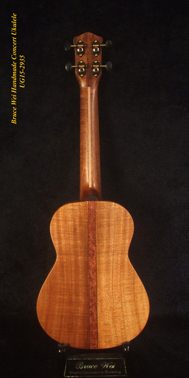 Handcrafted Concert Ukulele, Solid Hawaiian Koa, Mermaid Inlay, Soft-bag, Bruce Wei UG15-2935