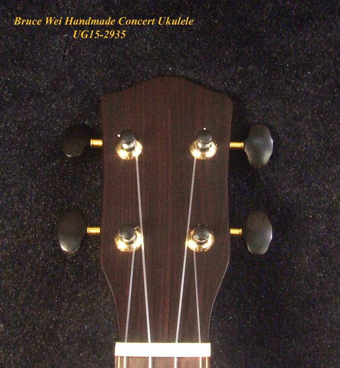 Handcrafted Concert Ukulele, Solid Hawaiian Koa, Mermaid Inlay, Soft-bag, Bruce Wei UG15-2935