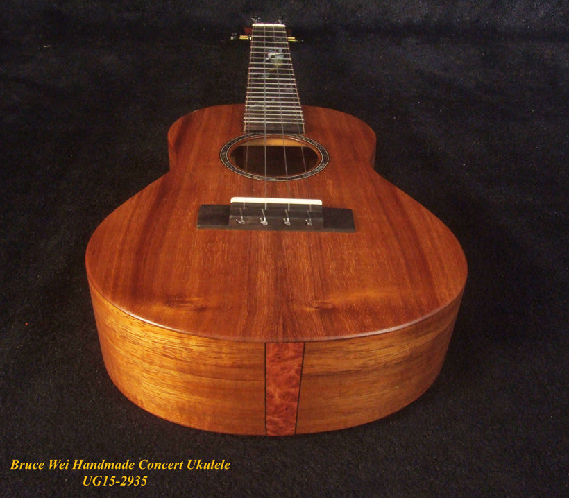 Handcrafted Concert Ukulele, Solid Hawaiian Koa, Mermaid Inlay, Soft-bag, Bruce Wei UG15-2935
