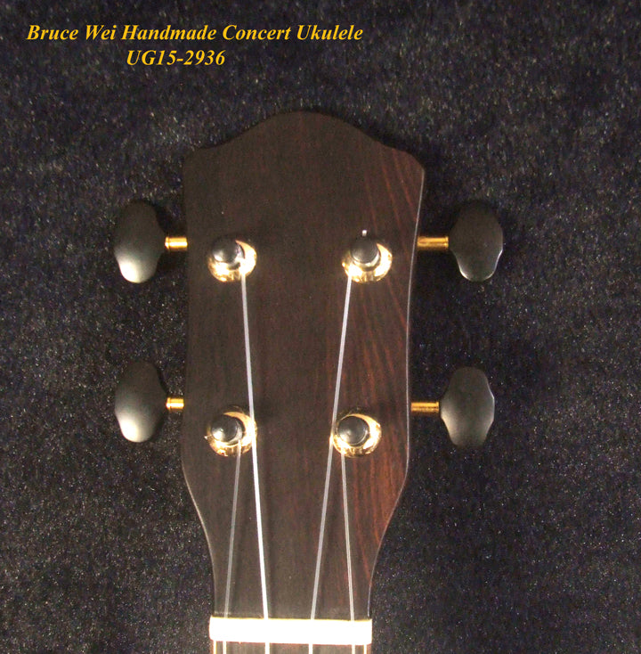 Handcrafted Concert Ukulele, Solid Hawaiian Koa, Abalone Inlay, Soft-bag, Bruce Wei UG15-2936