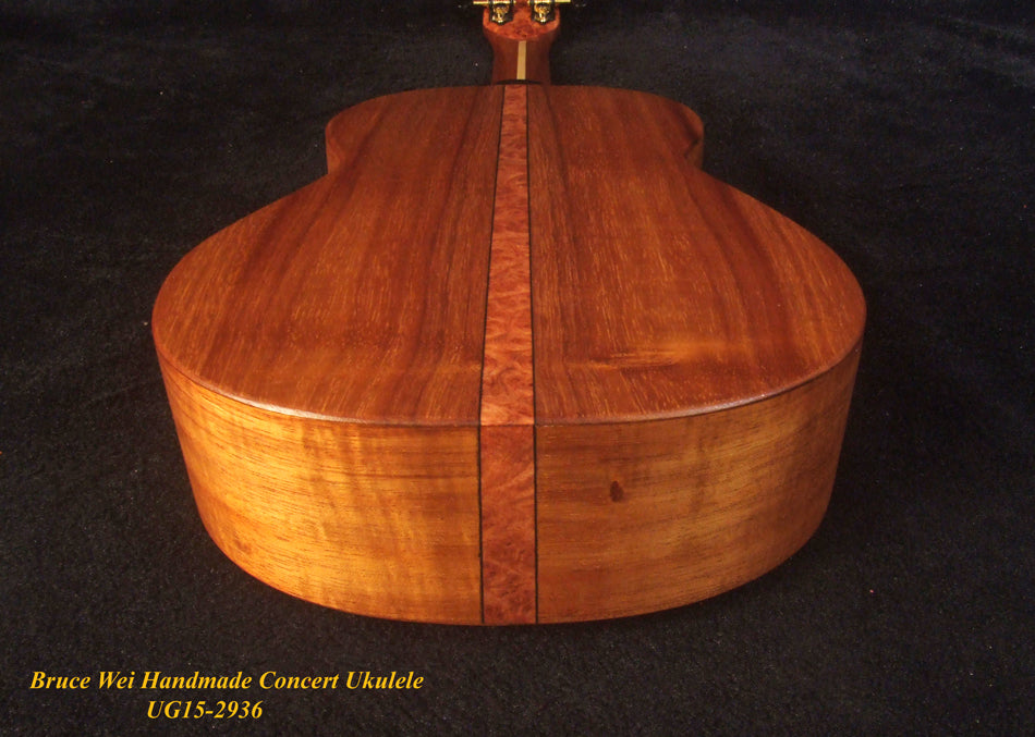Handcrafted Concert Ukulele, Solid Hawaiian Koa, Abalone Inlay, Soft-bag, Bruce Wei UG15-2936