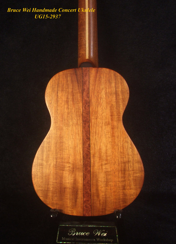 Handcrafted Concert Ukulele, Solid Hawaiian Koa, Horse Inlay, Soft-bag, Bruce Wei UG15-2937