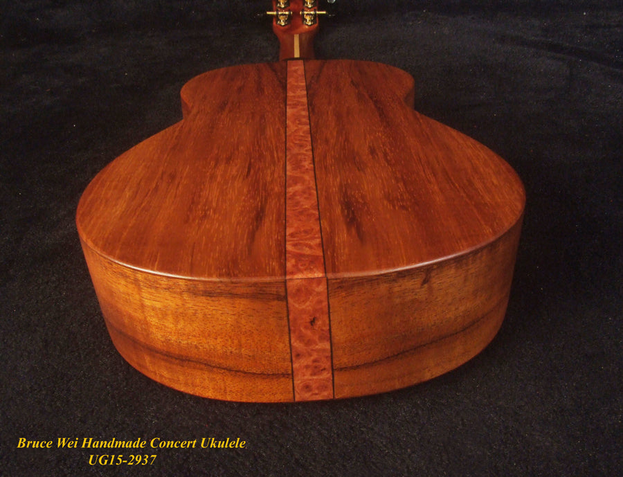 Handcrafted Concert Ukulele, Solid Hawaiian Koa, Horse Inlay, Soft-bag, Bruce Wei UG15-2937