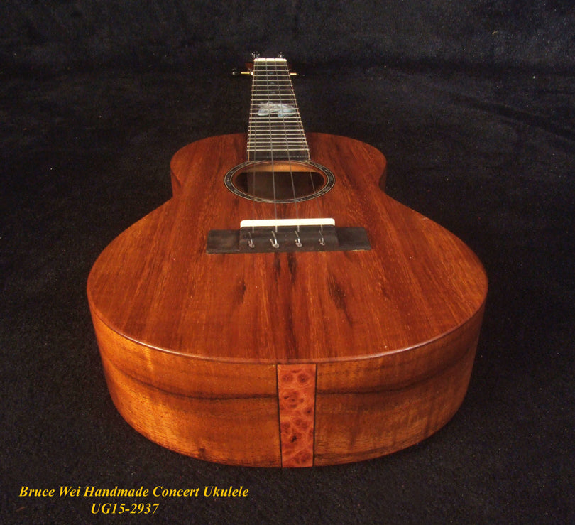 Handcrafted Concert Ukulele, Solid Hawaiian Koa, Horse Inlay, Soft-bag, Bruce Wei UG15-2937