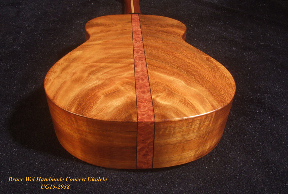 Handcrafted Concert Ukulele, Solid Hawaiian Koa, Acacia, Coconut Tree, Sunset Inlay, Soft-bag, Bruce Wei UG15-2938