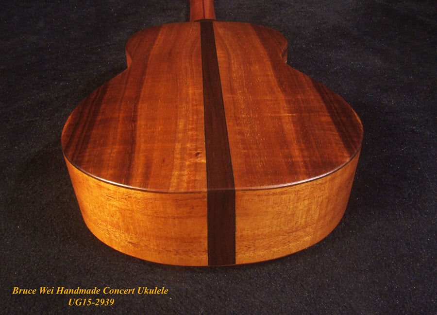 Handcrafted Concert Ukulele, Solid Curly Hawaiian Koa, Doves Soundhole, Soft-bag, Bruce Wei UG15-2939