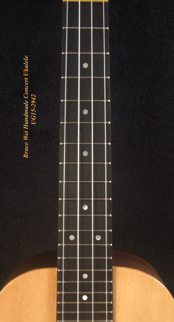 Handcrafted Concert Ukulele, Solid Spruce, Macassar Ebony, The Islands Soundhole, Soft-bag, Bruce Wei UG15-2942
