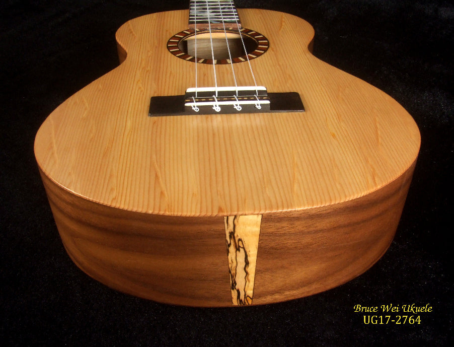 Handmade Tenor Ukulele, Solid Walnut, Bear Claw Spruce Top Tiger Inlay, Soft-bag, Bruce Wei UG17-2764