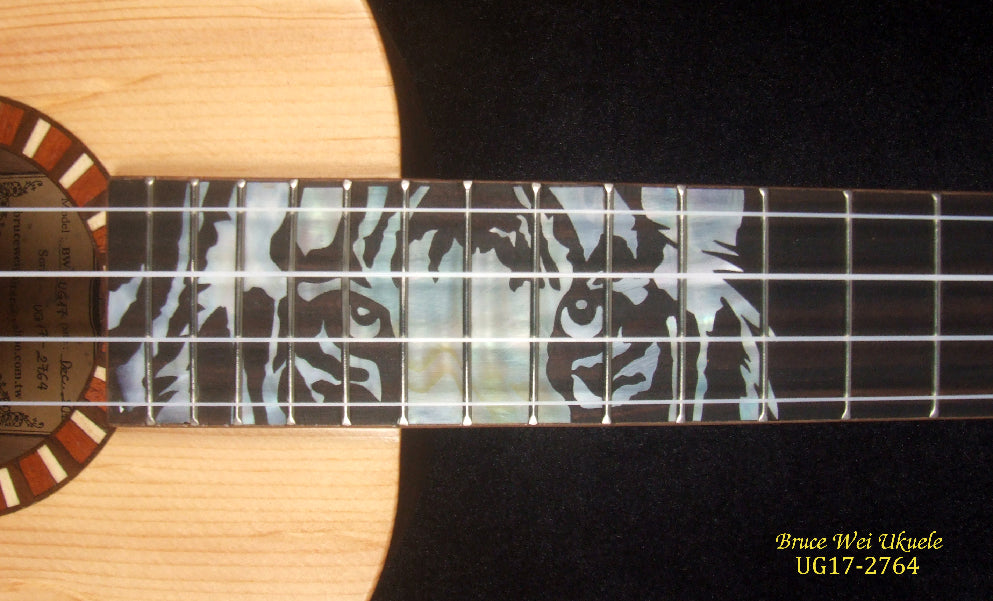Handmade Tenor Ukulele, Solid Walnut, Bear Claw Spruce Top Tiger Inlay, Soft-bag, Bruce Wei UG17-2764