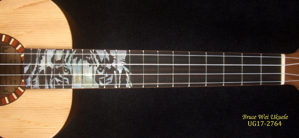 Handmade Tenor Ukulele, Solid Walnut, Bear Claw Spruce Top Tiger Inlay, Soft-bag, Bruce Wei UG17-2764