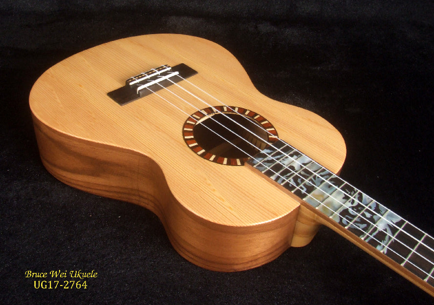 Handmade Tenor Ukulele, Solid Walnut, Bear Claw Spruce Top Tiger Inlay, Soft-bag, Bruce Wei UG17-2764