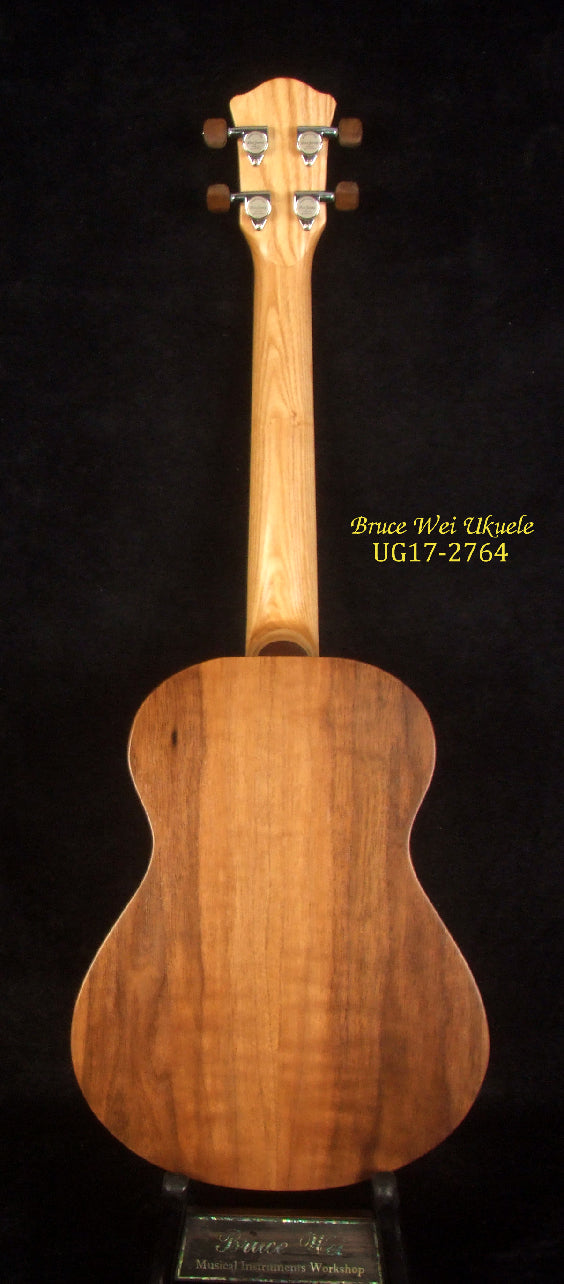 Handmade Tenor Ukulele, Solid Walnut, Bear Claw Spruce Top Tiger Inlay, Soft-bag, Bruce Wei UG17-2764