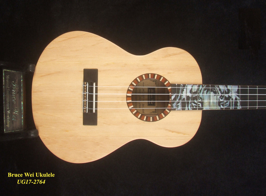 Handmade Tenor Ukulele, Solid Walnut, Bear Claw Spruce Top Tiger Inlay, Soft-bag, Bruce Wei UG17-2764