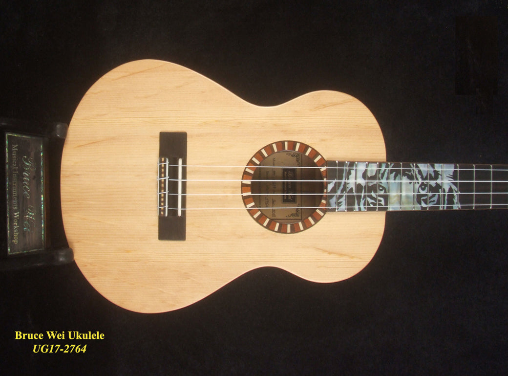 Handmade Tenor Ukulele, Solid Walnut, Bear Claw Spruce Top Tiger Inlay, Soft-bag, Bruce Wei UG17-2764