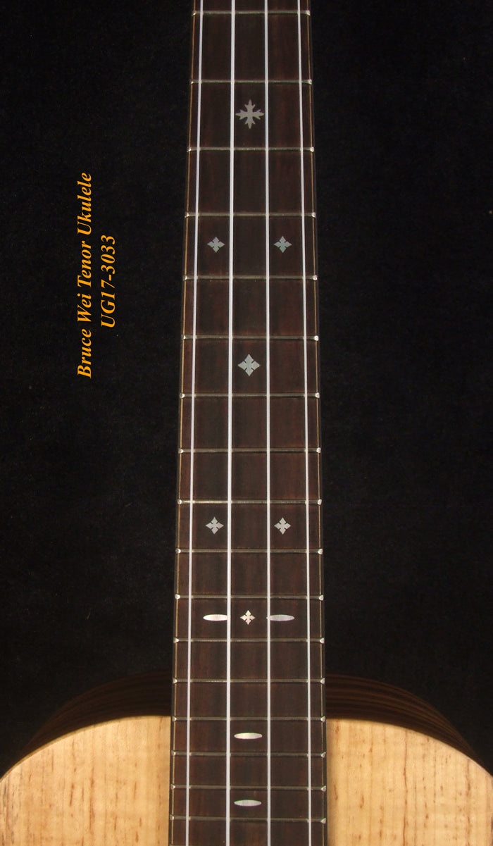 Handmade Tenor Ukulele Solid Splated Maple, Zebra Wood, MOP Inlay, Slotted Head, Soft-bag, Bruce Wei UG17-3033