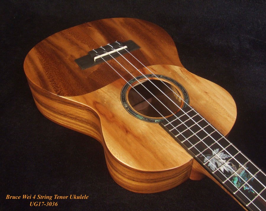 Handmade Tenor Ukulele, Solid Acacia & Taiwania, Maple Leaf inlay, Soft-bag, Bruce Wei UG17-3036