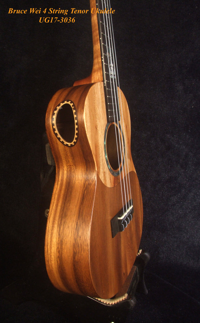 Handmade Tenor Ukulele, Solid Acacia & Taiwania, Maple Leaf inlay, Soft-bag, Bruce Wei UG17-3036