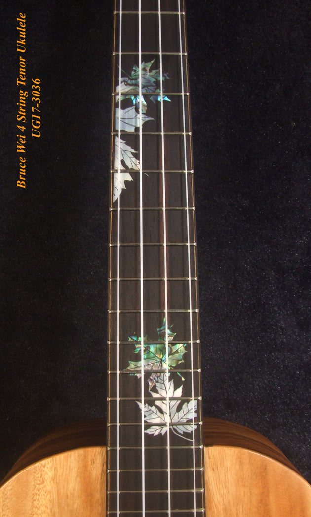 Handmade Tenor Ukulele, Solid Acacia & Taiwania, Maple Leaf inlay, Soft-bag, Bruce Wei UG17-3036