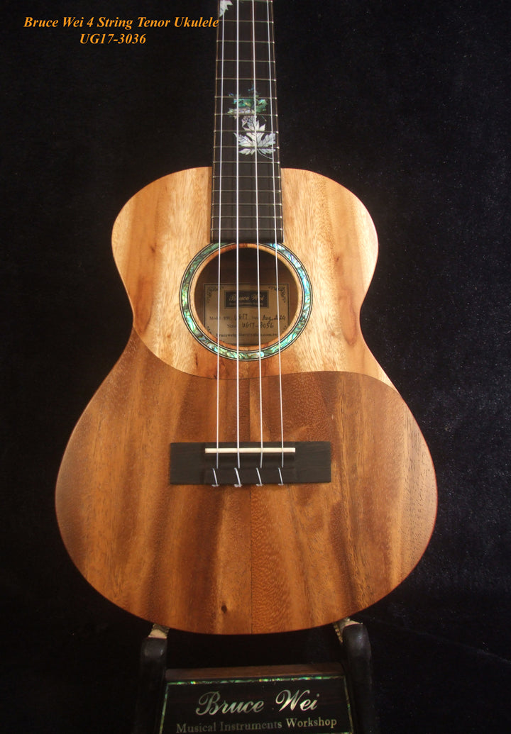 Handmade Tenor Ukulele, Solid Acacia & Taiwania, Maple Leaf inlay, Soft-bag, Bruce Wei UG17-3036