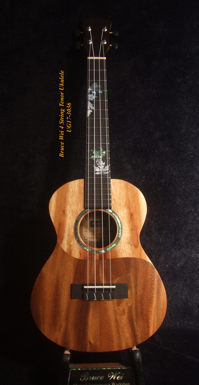 Handmade Tenor Ukulele, Solid Acacia & Taiwania, Maple Leaf inlay, Soft-bag, Bruce Wei UG17-3036