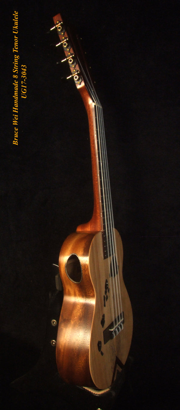 Handmade 8 String Tenor Ukulele, Solid Spalted Maple, Acacia, The Islands Soundhole, Soft-bag, Bruce Wei UG17-3043