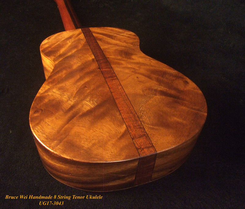 Handmade 8 String Tenor Ukulele, Solid Spalted Maple, Acacia, The Islands Soundhole, Soft-bag, Bruce Wei UG17-3043