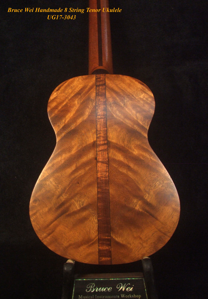 Handmade 8 String Tenor Ukulele, Solid Spalted Maple, Acacia, The Islands Soundhole, Soft-bag, Bruce Wei UG17-3043