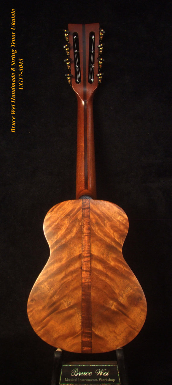 Handmade 8 String Tenor Ukulele, Solid Spalted Maple, Acacia, The Islands Soundhole, Soft-bag, Bruce Wei UG17-3043