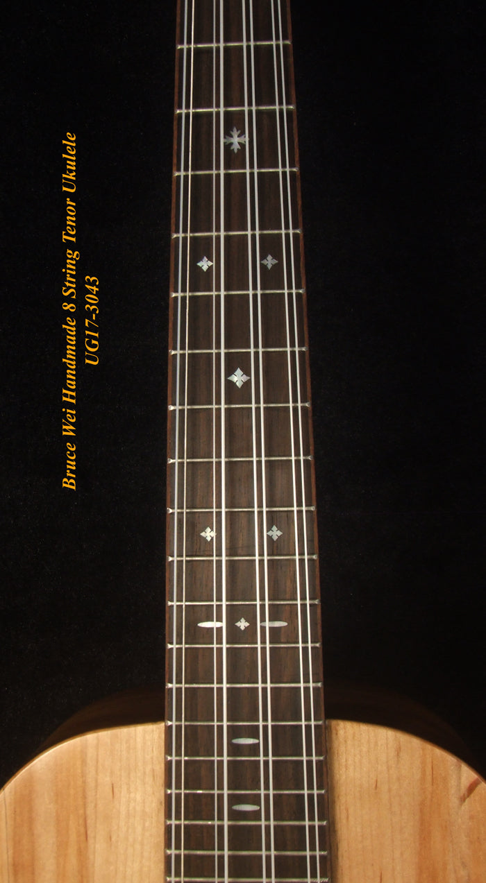 Handmade 8 String Tenor Ukulele, Solid Spalted Maple, Acacia, The Islands Soundhole, Soft-bag, Bruce Wei UG17-3043