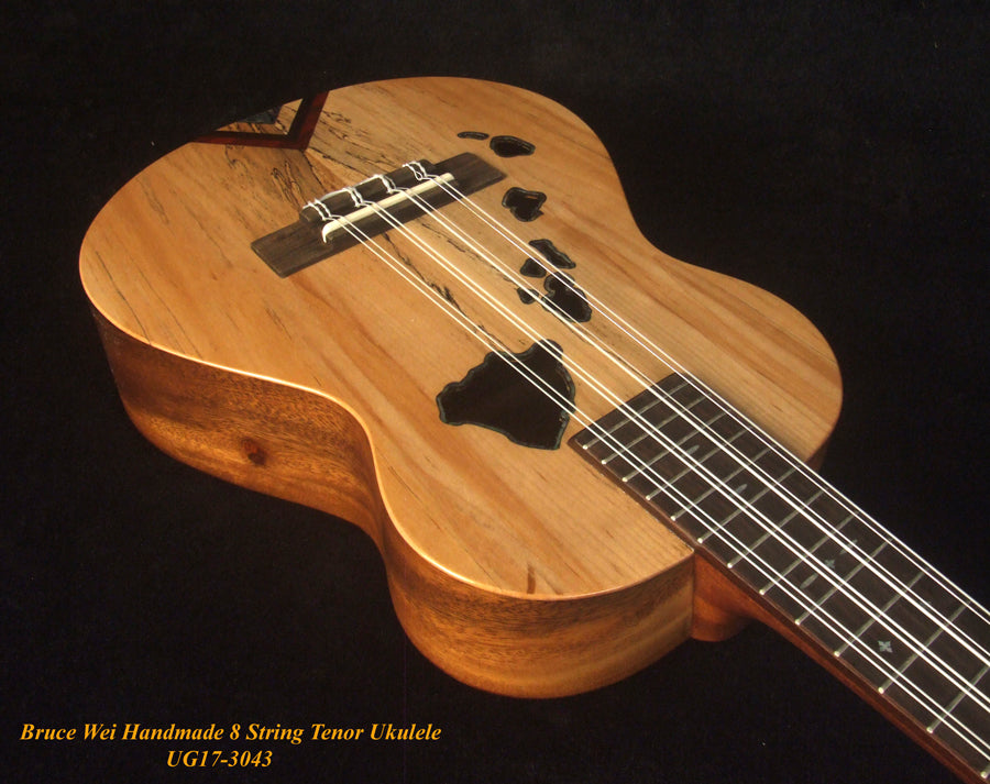 Handmade 8 String Tenor Ukulele, Solid Spalted Maple, Acacia, The Islands Soundhole, Soft-bag, Bruce Wei UG17-3043