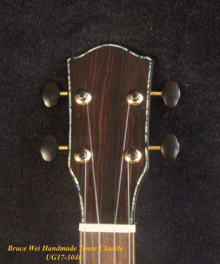 Handmade Tenor Ukulele Solid Curly Hawaiian Koa, Turtle Inlay, Kula Fishman Pickup, Worth Strings, Soft-bag, Bruce Wei UG17-3046