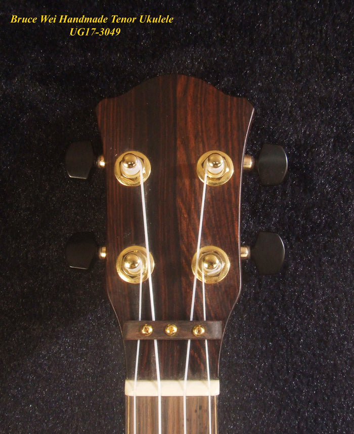 Handmade Tenor Ukulele, Solid Spalted Maple, Indian Rosewood, Soft-bag, Bruce Wei UG17-3049