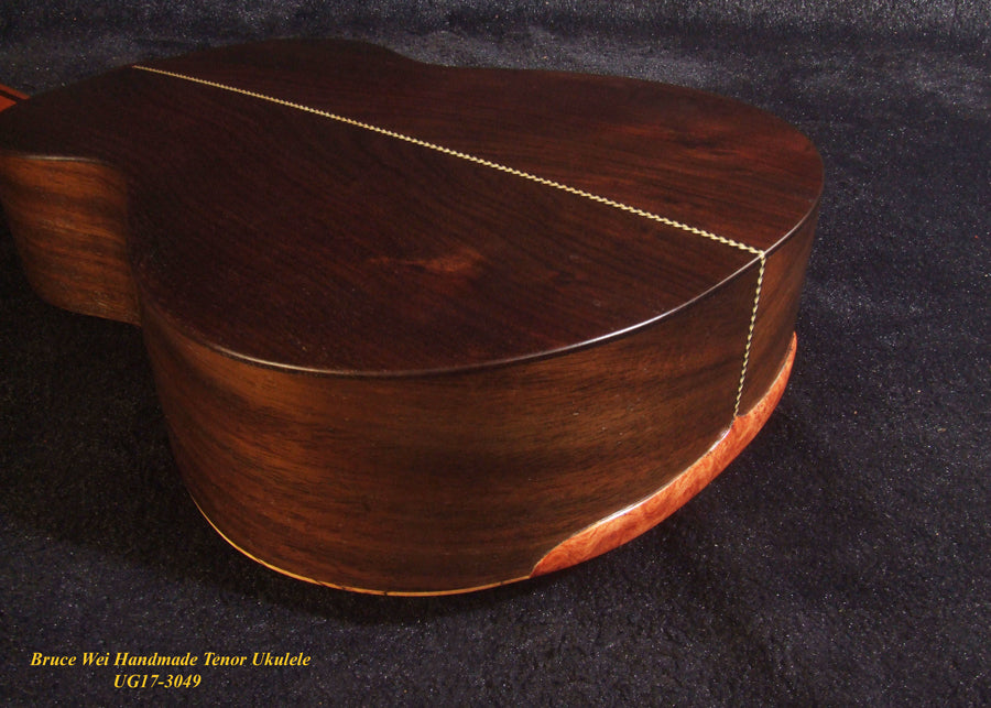 Handmade Tenor Ukulele, Solid Spalted Maple, Indian Rosewood, Soft-bag, Bruce Wei UG17-3049