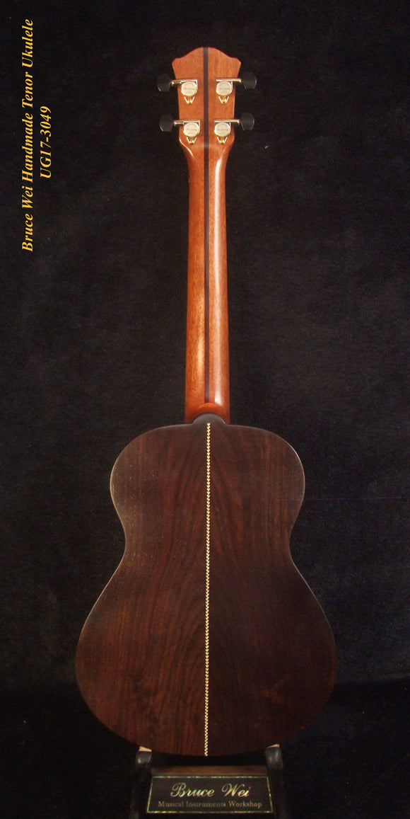 Handmade Tenor Ukulele, Solid Spalted Maple, Indian Rosewood, Soft-bag, Bruce Wei UG17-3049