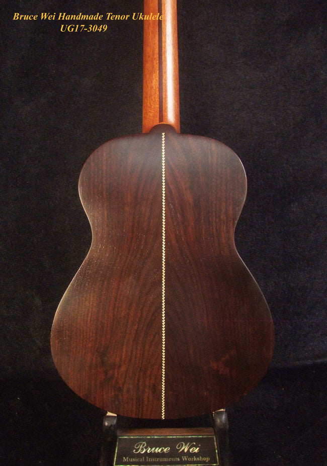 Handmade Tenor Ukulele, Solid Spalted Maple, Indian Rosewood, Soft-bag, Bruce Wei UG17-3049