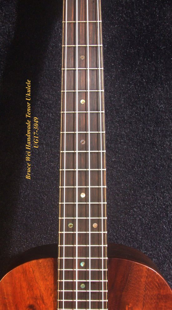 Handmade Tenor Ukulele, Solid Spalted Maple, Indian Rosewood, Soft-bag, Bruce Wei UG17-3049