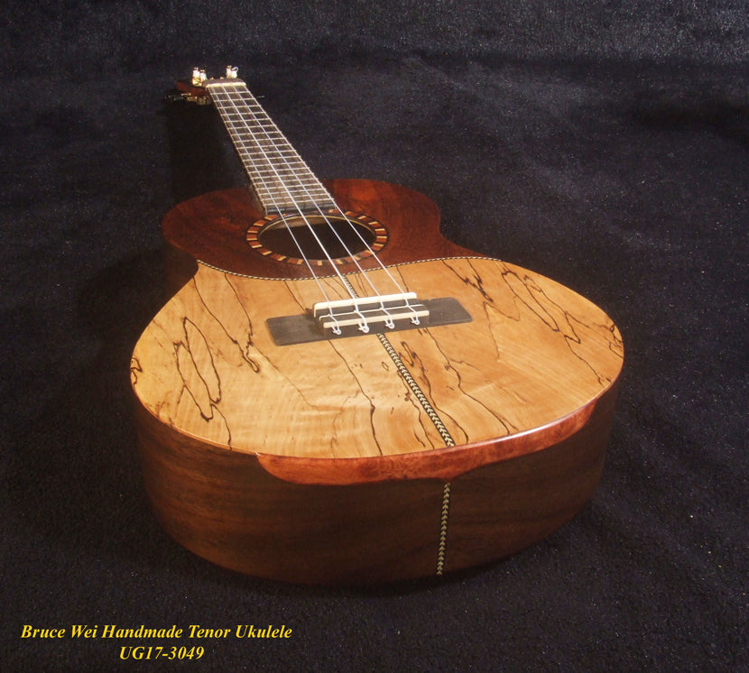 Handmade Tenor Ukulele, Solid Spalted Maple, Indian Rosewood, Soft-bag, Bruce Wei UG17-3049