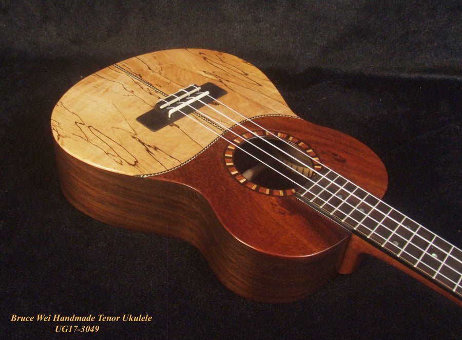 Handmade Tenor Ukulele, Solid Spalted Maple, Indian Rosewood, Soft-bag, Bruce Wei UG17-3049