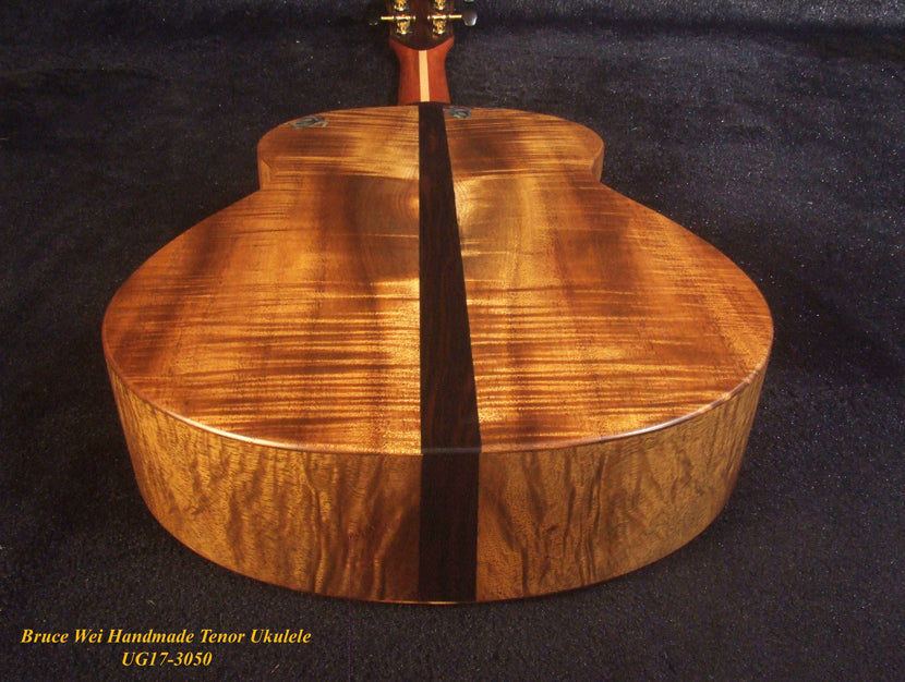 Handmade Tenor Ukulele, Solid Curly Acacia, The Islands Soundhole, Worth Strings, Hibiscus, Soft-bag, Bruce Wei UG17-3050