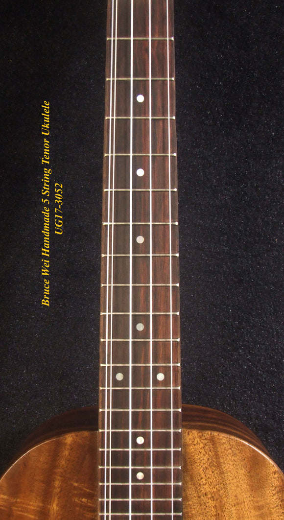 Handcrafted 5 String Tenor Ukulele, Solid Curly Acacia & Bocote, The Islands Soundhole, Soft-bag, Bruce Wei UG17-3052