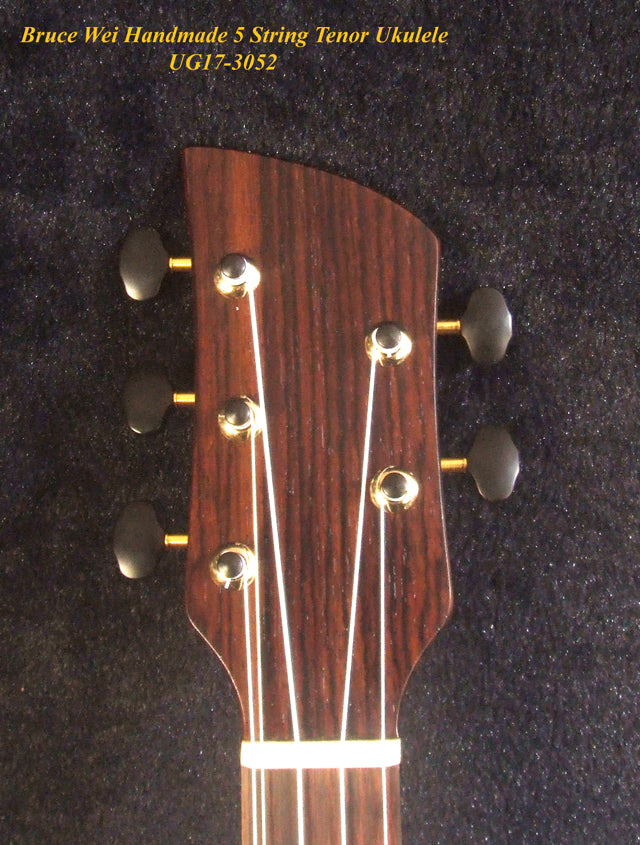 Handcrafted 5 String Tenor Ukulele, Solid Curly Acacia & Bocote, The Islands Soundhole, Soft-bag, Bruce Wei UG17-3052