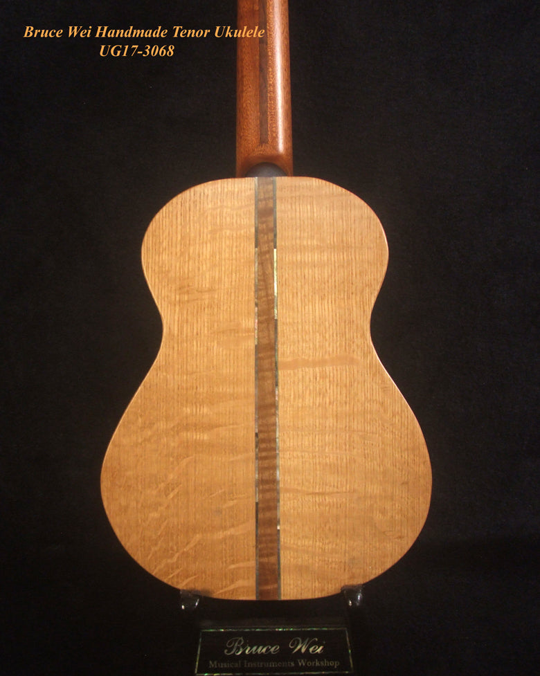 Handmade Tenor Ukulele, Solid Spalted Maple, Bear Claw Ash, MOP Inlay, Soft-bag, Bruce Wei UG17-3068