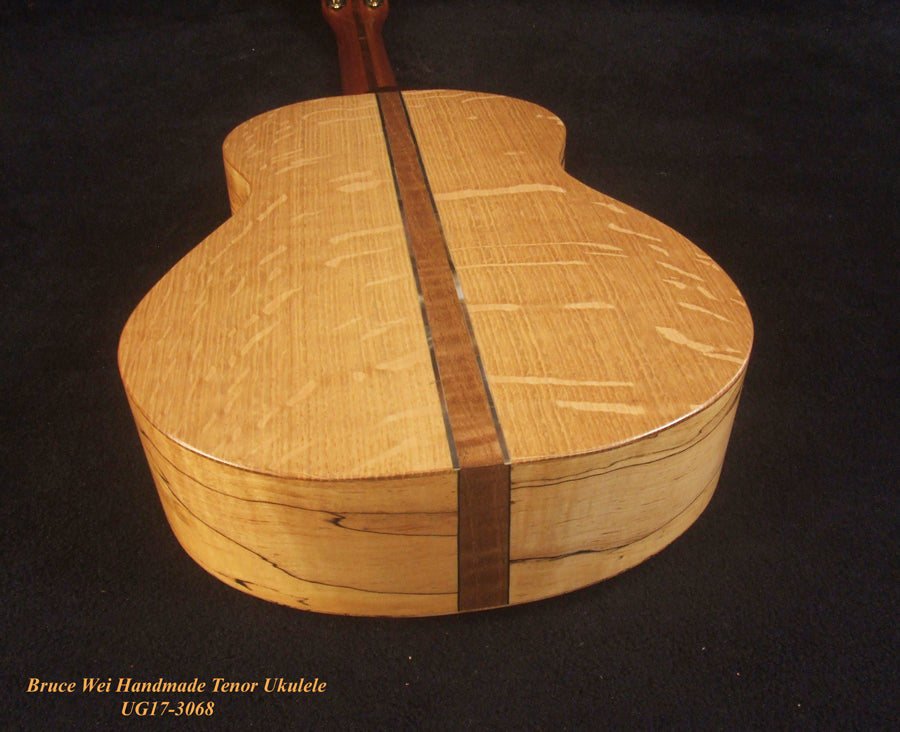 Handmade Tenor Ukulele, Solid Spalted Maple, Bear Claw Ash, MOP Inlay, Soft-bag, Bruce Wei UG17-3068