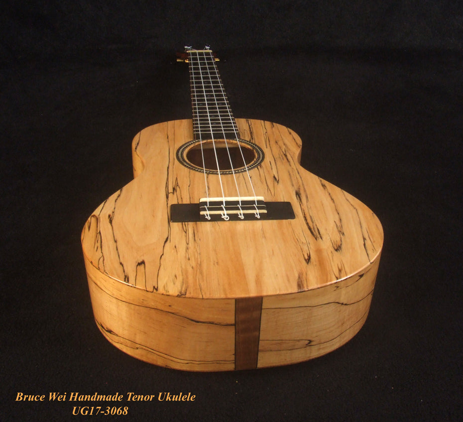 Handmade Tenor Ukulele, Solid Spalted Maple, Bear Claw Ash, MOP Inlay, Soft-bag, Bruce Wei UG17-3068